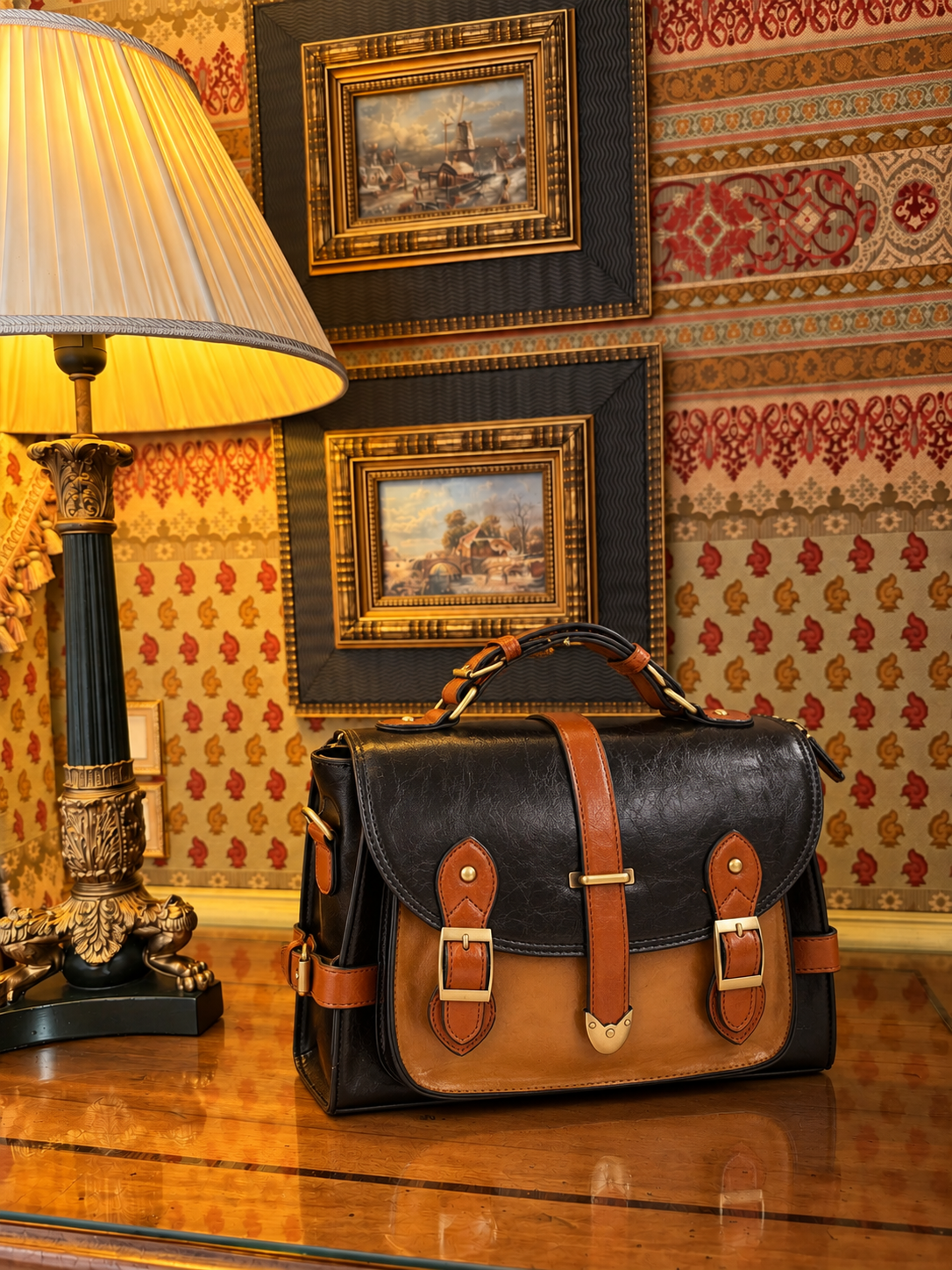 Sac cartable Paddington Noir/Cognac