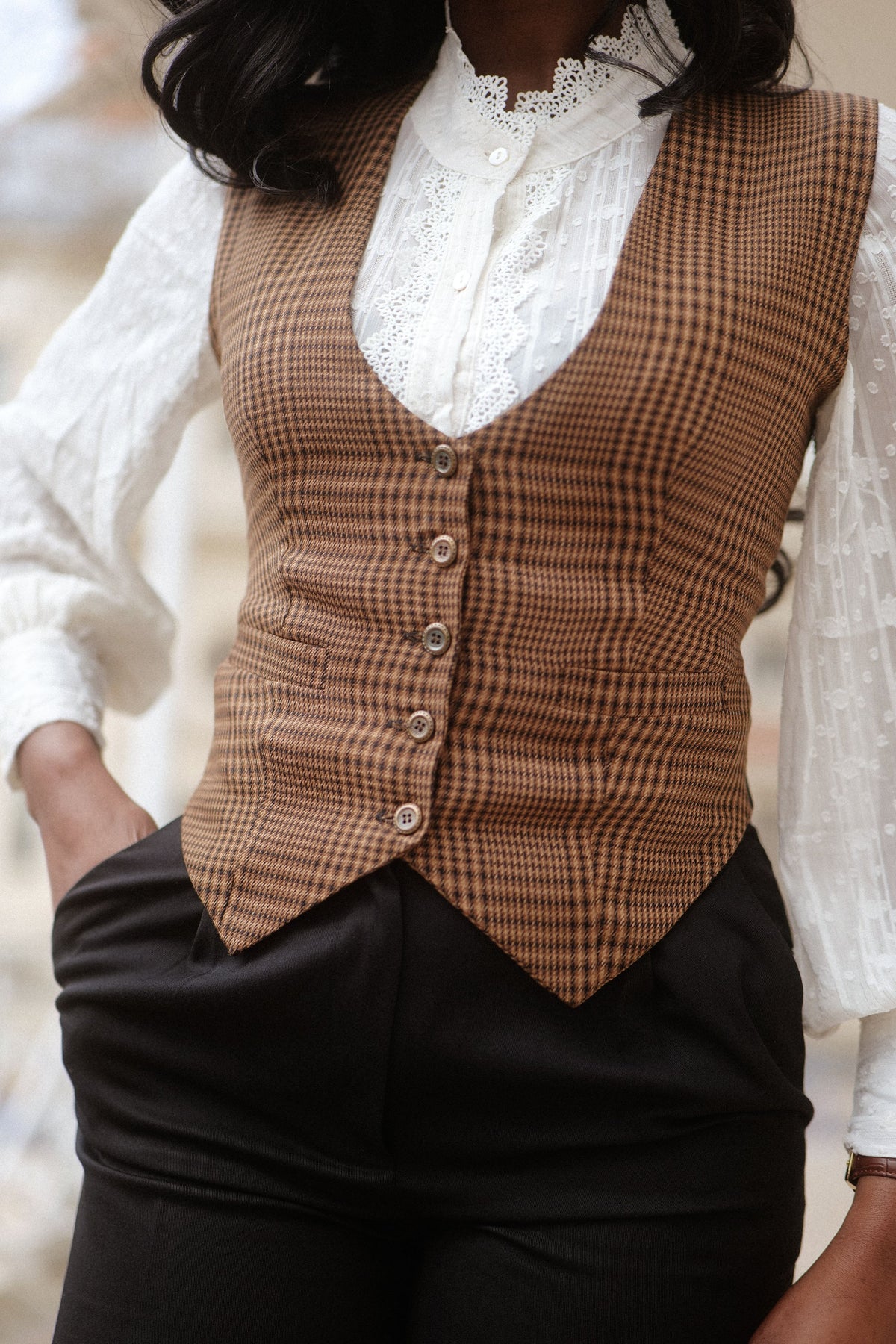 Veston Académia Prince de Galles Camel/Noir