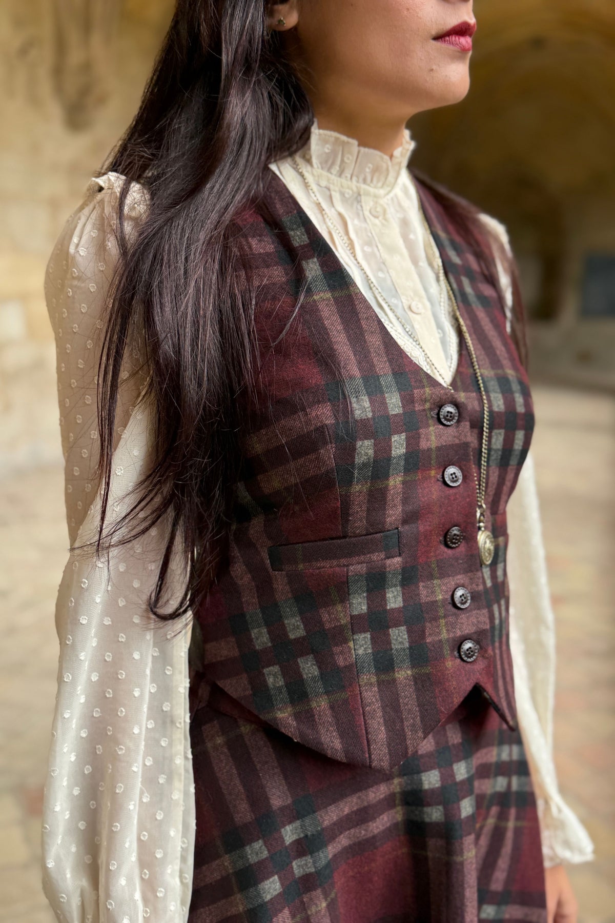 Academia Tartan Burgunder Jacke