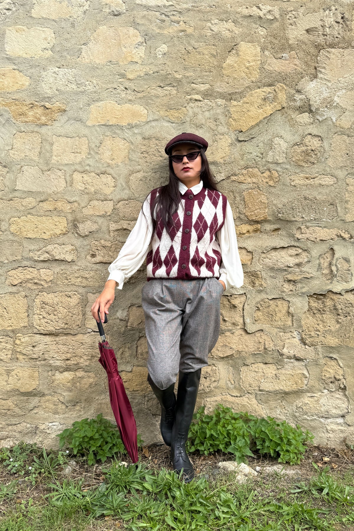 Paddington-Weste, bordeauxrot/weiß