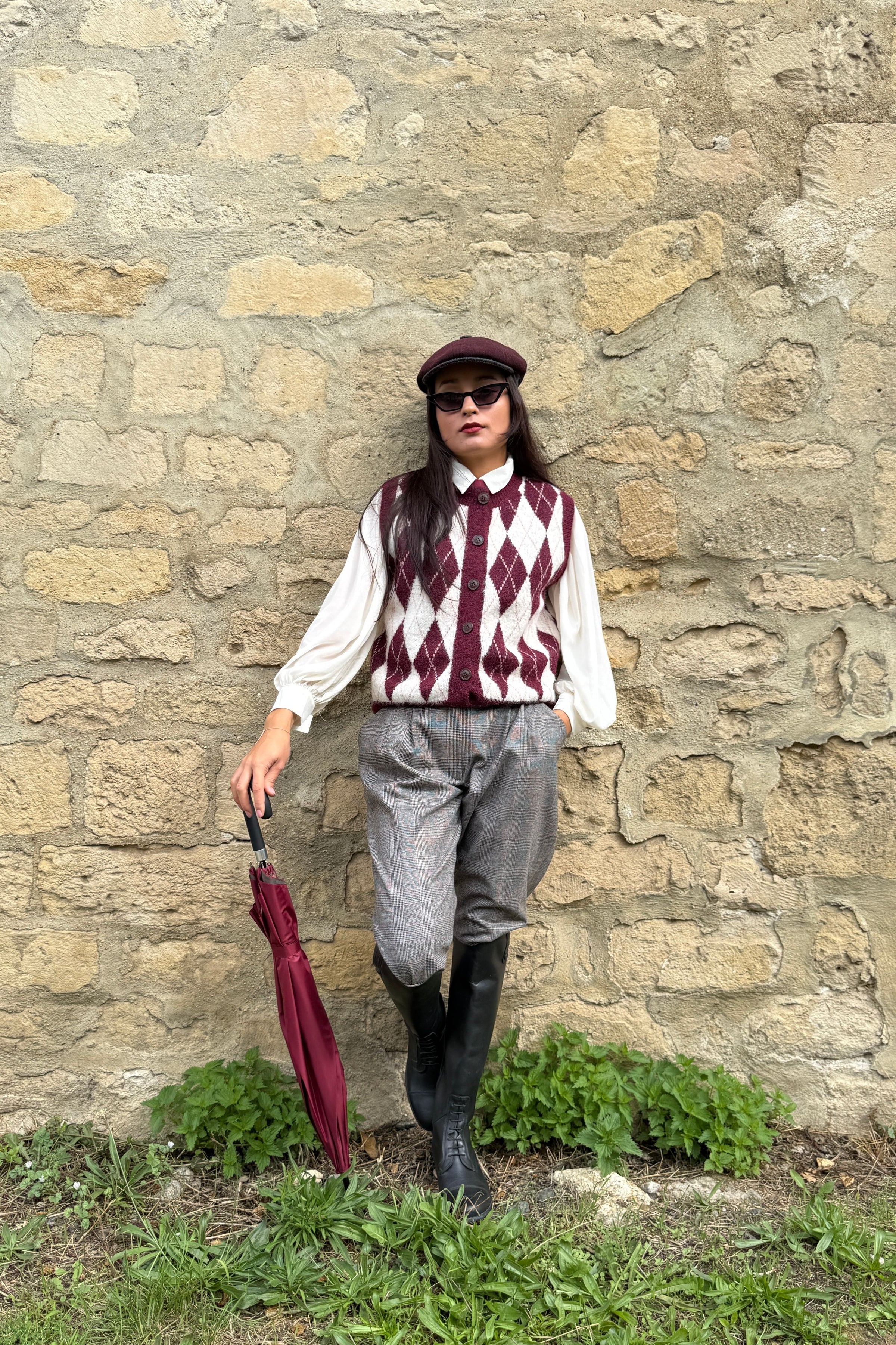 Paddington-Weste, bordeauxrot/weiß