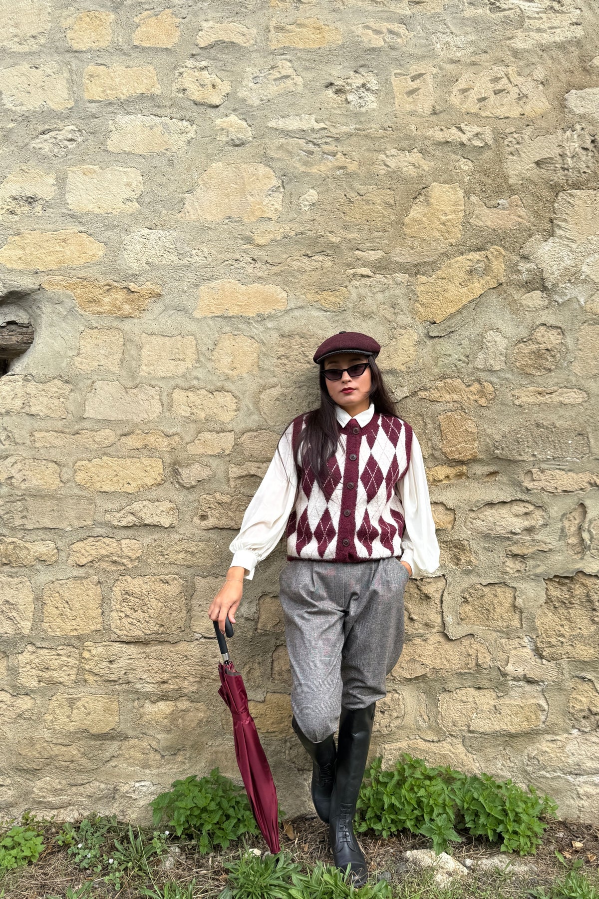 Paddington-Weste, bordeauxrot/weiß