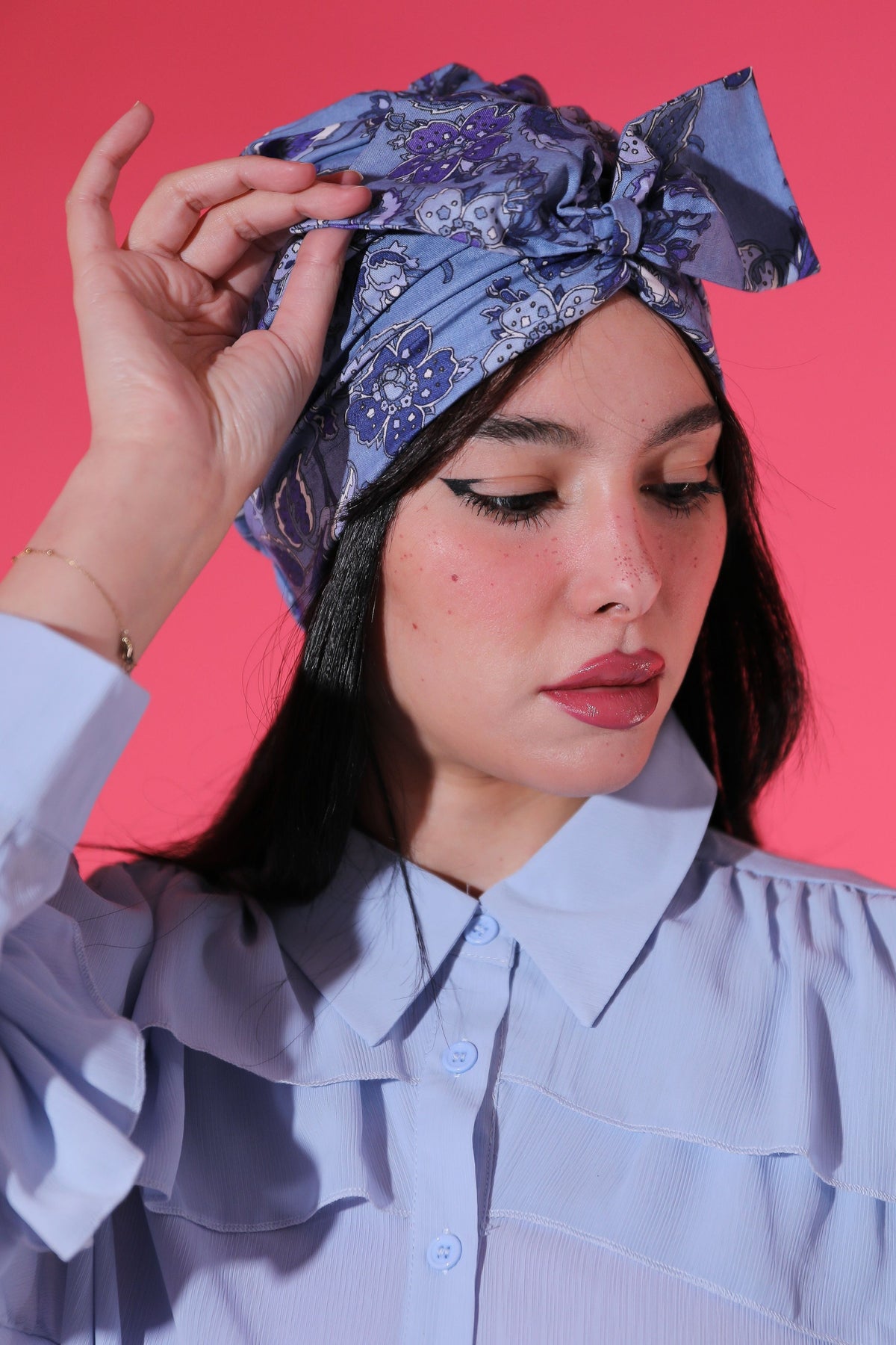 Turban à enfiler Bleu Coton