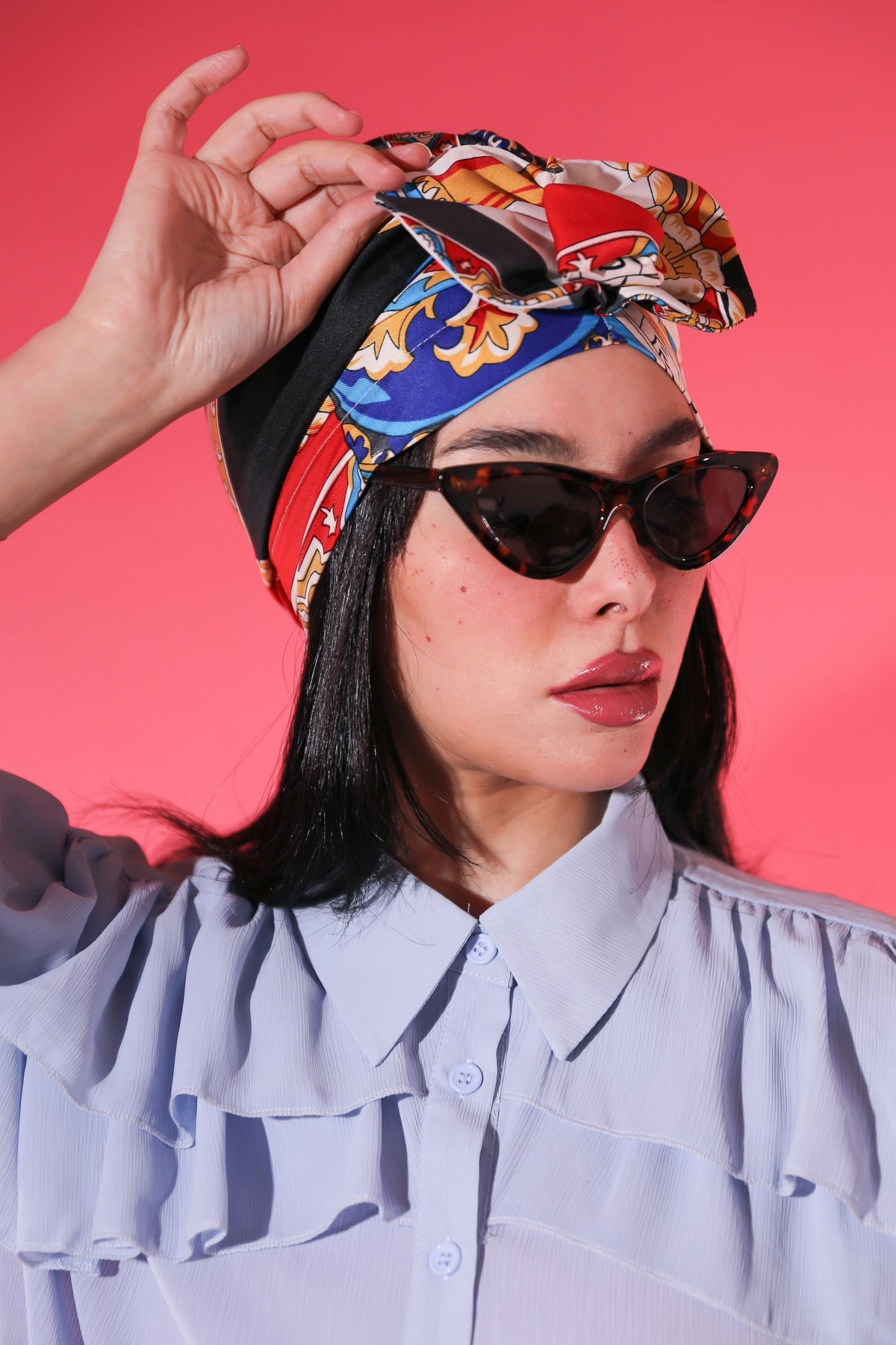 Turban à enfiler motifs Noir/bleu