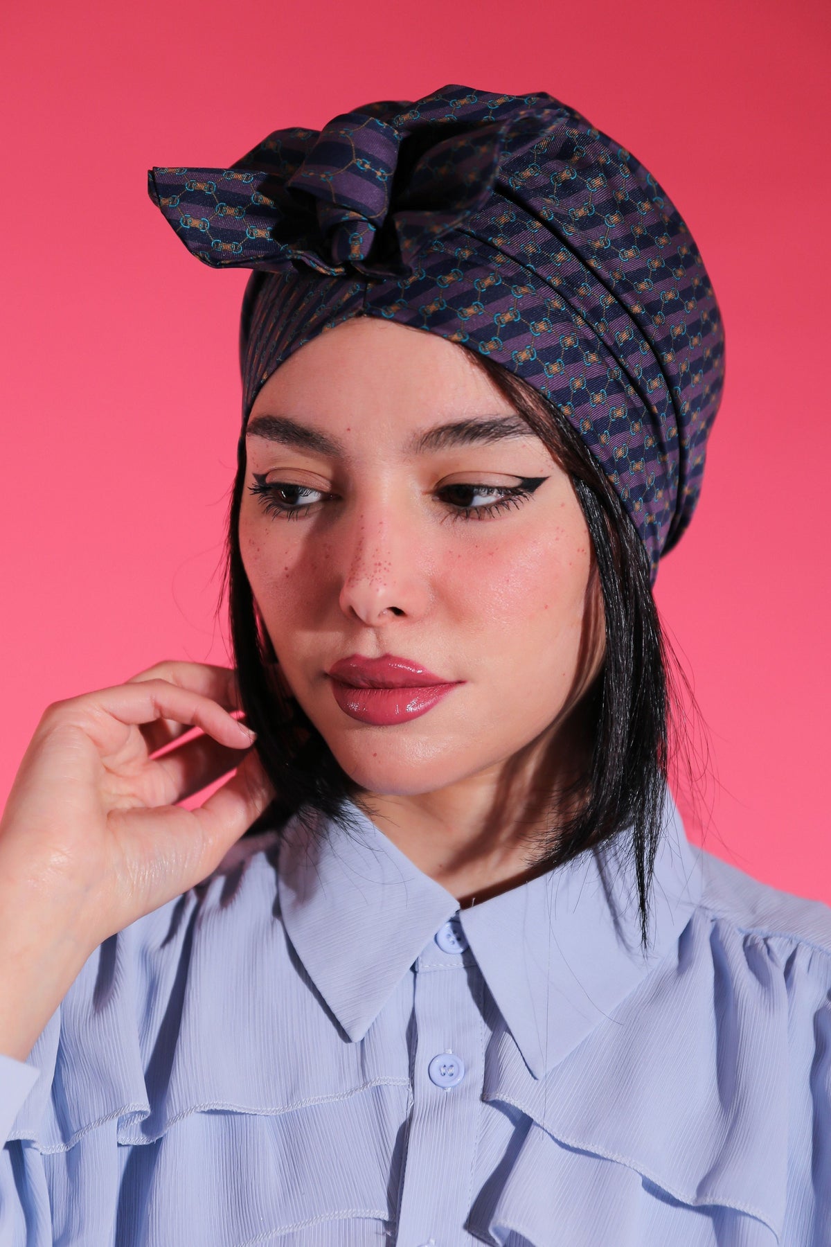 Turban à enfiler motifs Violet/Bleu