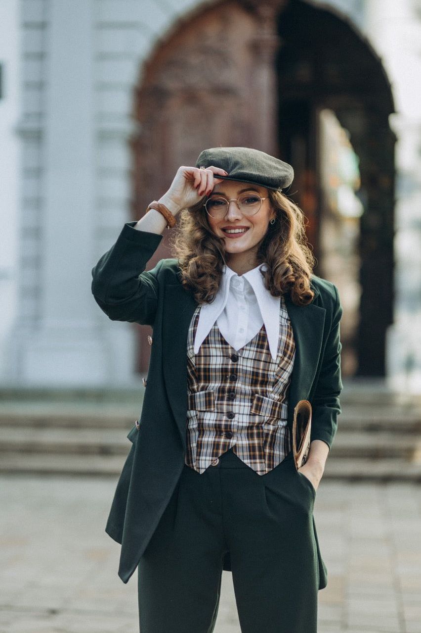 Academia check jacket Beige/Camel/Navy Blue