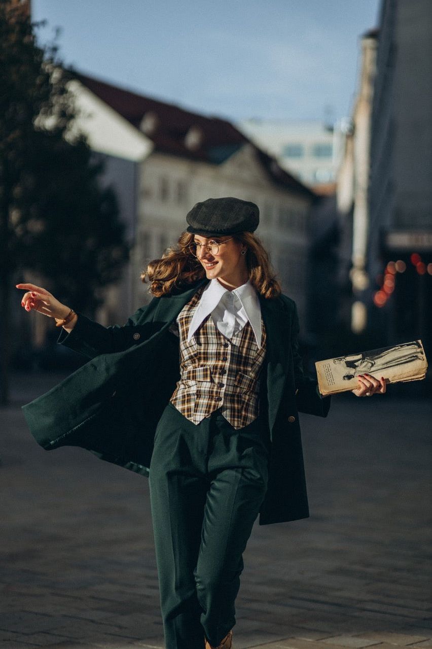 Academia check jacket Beige/Camel/Navy Blue
