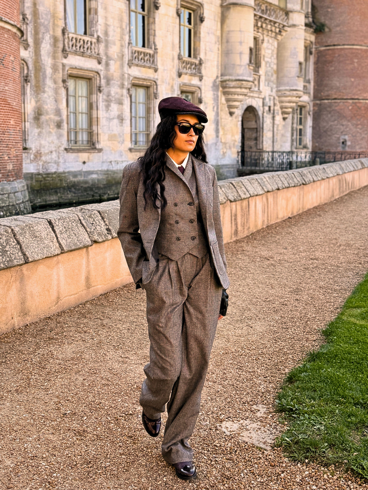 Pantalon Paddington Prince de Galles Gris/ Bordeaux