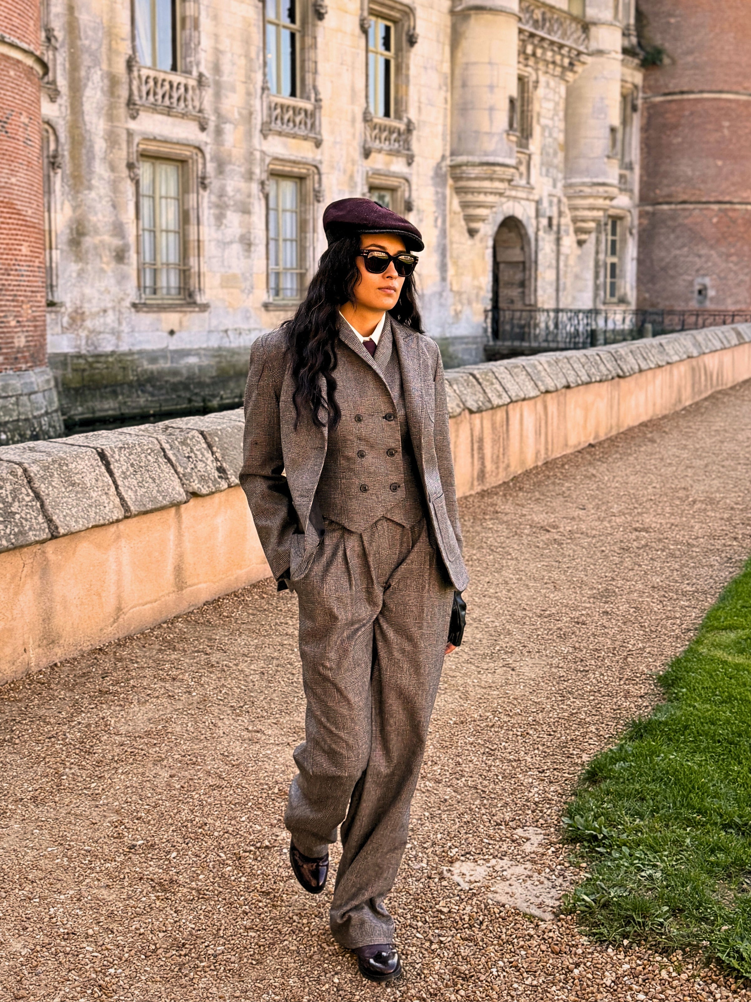 Pantalon Paddington Prince de Galles Gris/ Bordeaux