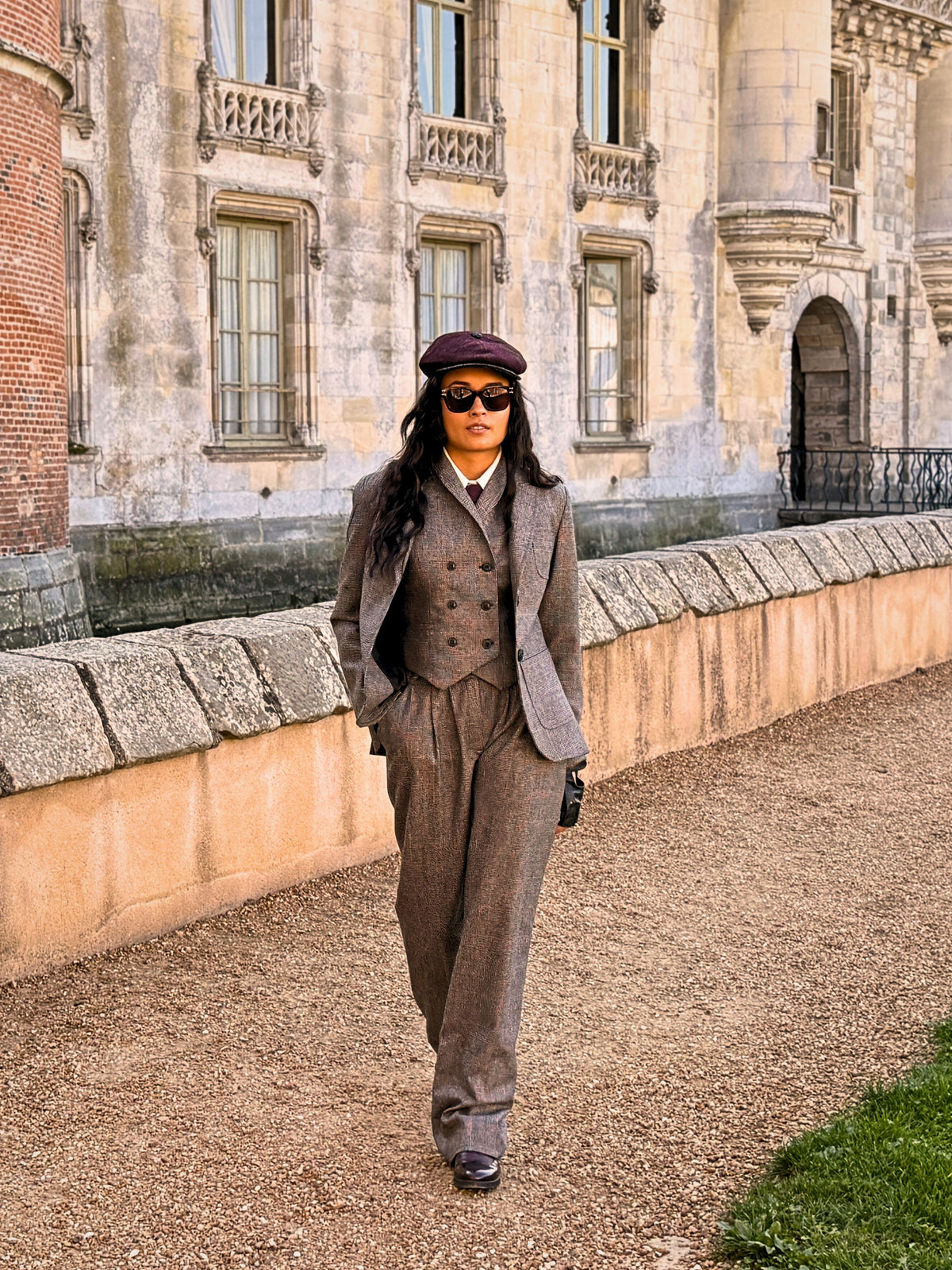 Pantalon Paddington Prince de Galles Gris/ Bordeaux