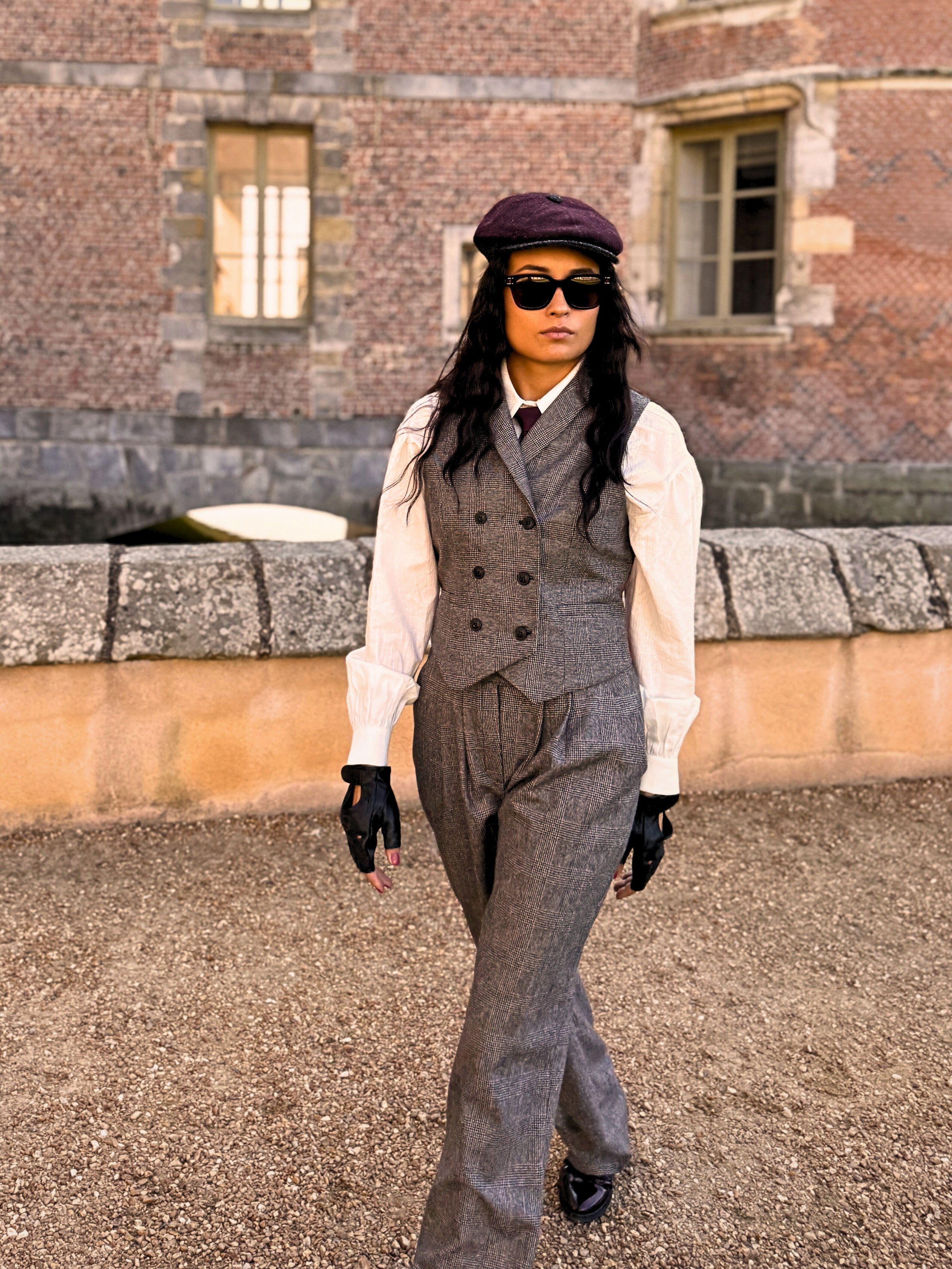 Pantalon Paddington Prince de Galles Gris/ Bordeaux