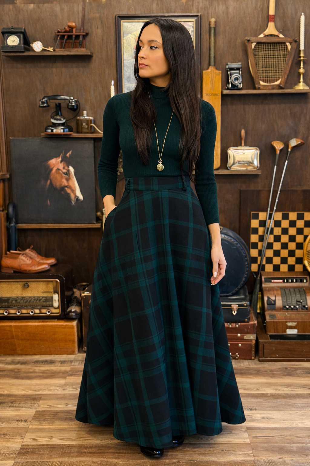Jupe Paddington Maxi Carreaux Vert/Noir