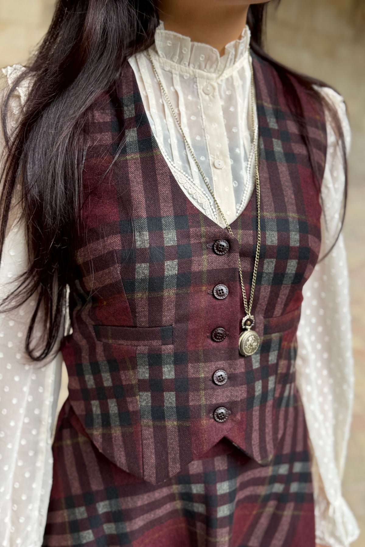 Academia Tartan Burgunder Jacke
