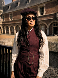 Paddington-Jacke mit Hahnentrittmuster, Burgunderrot
