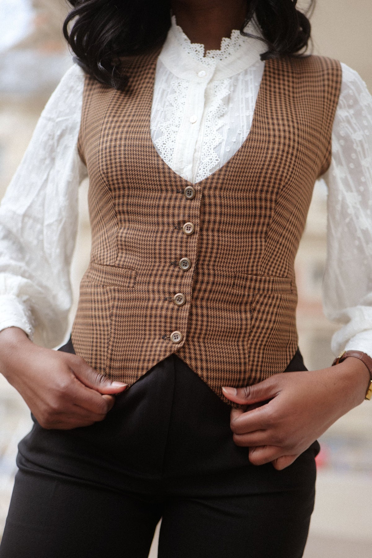 Veston Académia Prince de Galles Camel/Noir