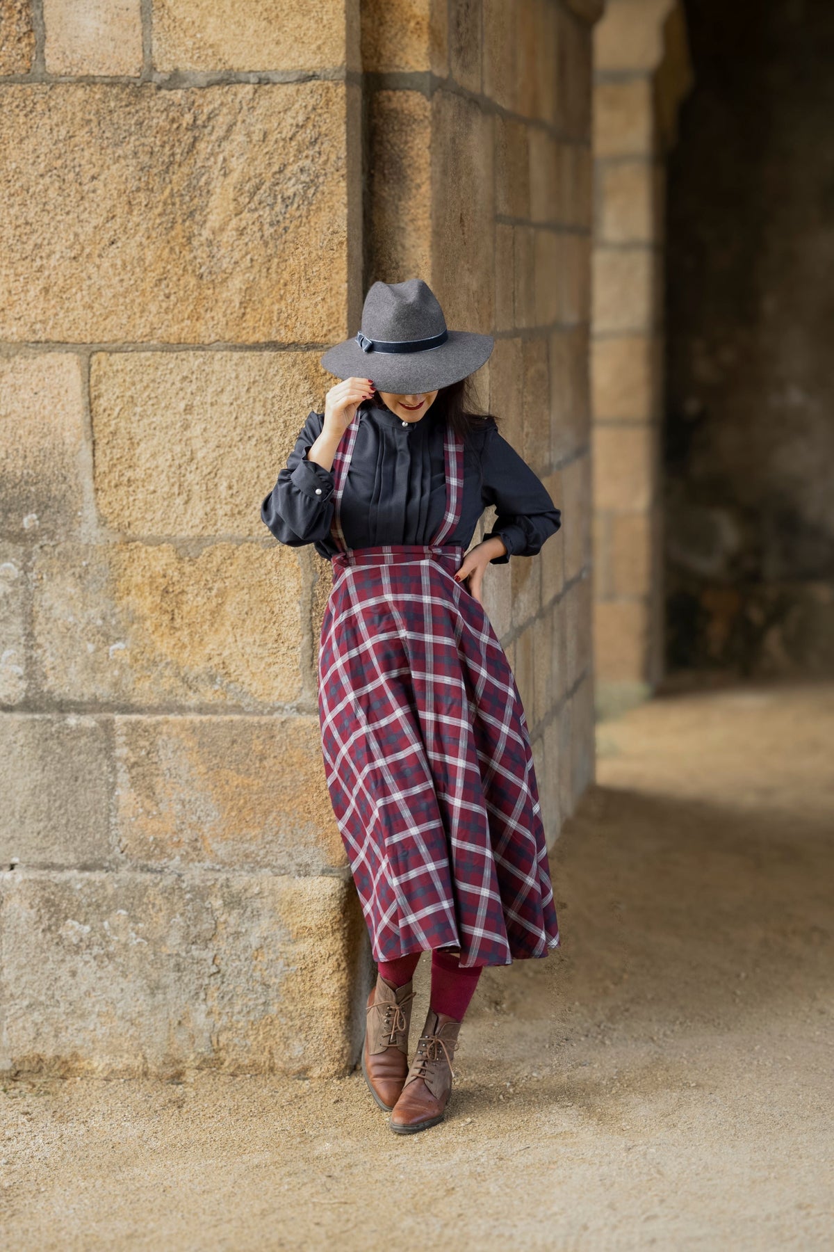Jupe midi plissée à carreaux Marron pour femme | Maje Jupe midi plissée à carreaux Marron pour femme | Maje