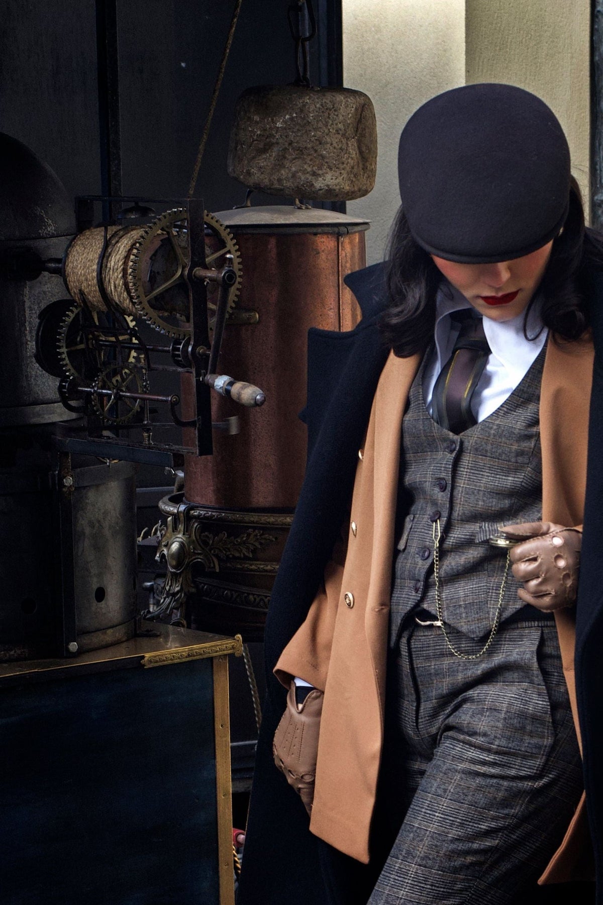 Peaky Check Trousers Brown/Camel