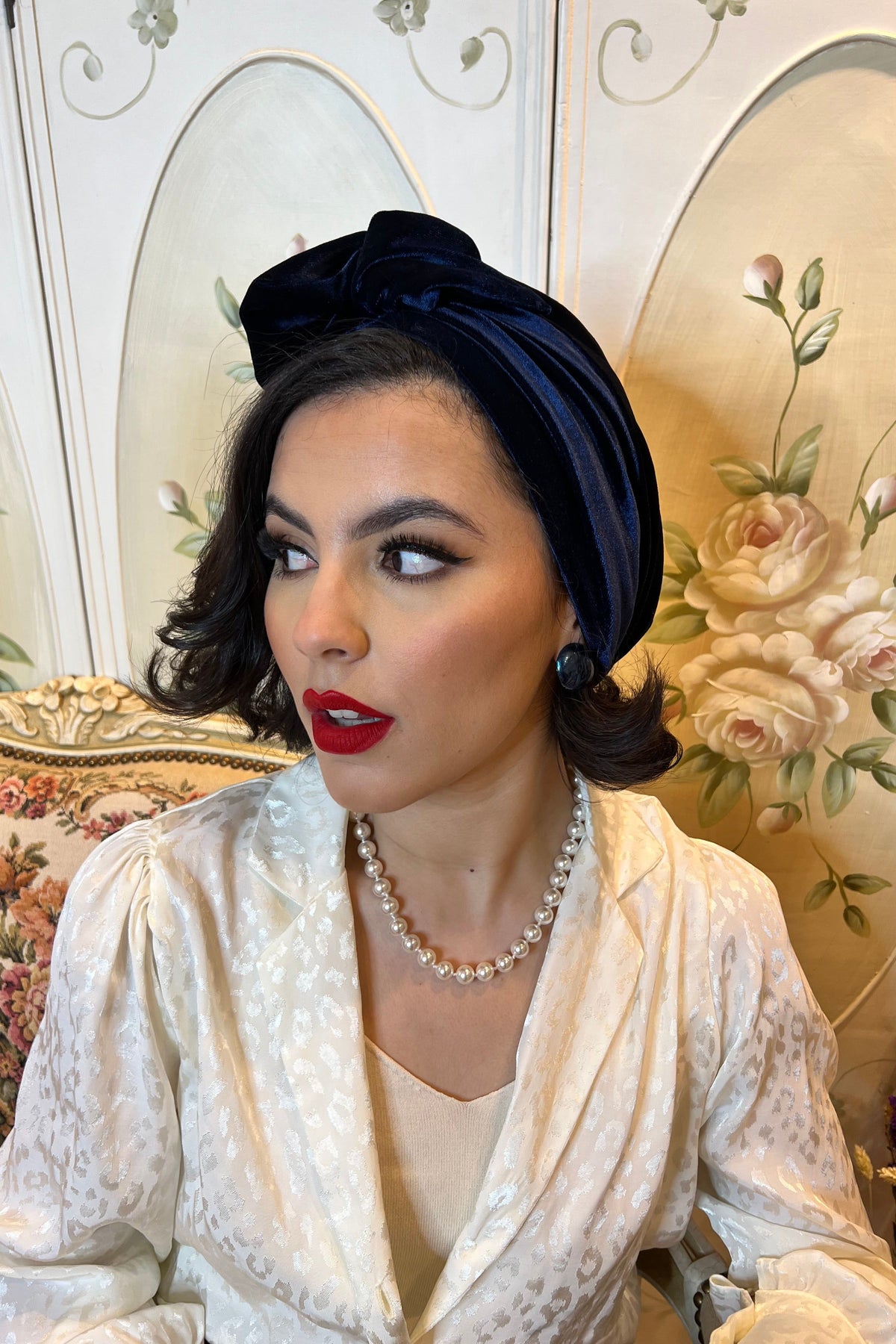 Turban à enfiler Velours Bleu