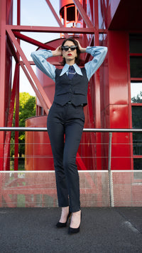 chemise rétro bleu ciel col pointu manches bouffantes coton made in france mode intemporelle chic
