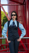 chemise rétro bleu ciel col pointu manches bouffantes coton made in france mode intemporelle chic