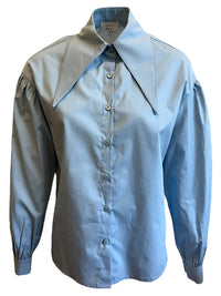 chemise rétro bleu ciel col pointu manches bouffantes coton made in france mode intemporelle chic