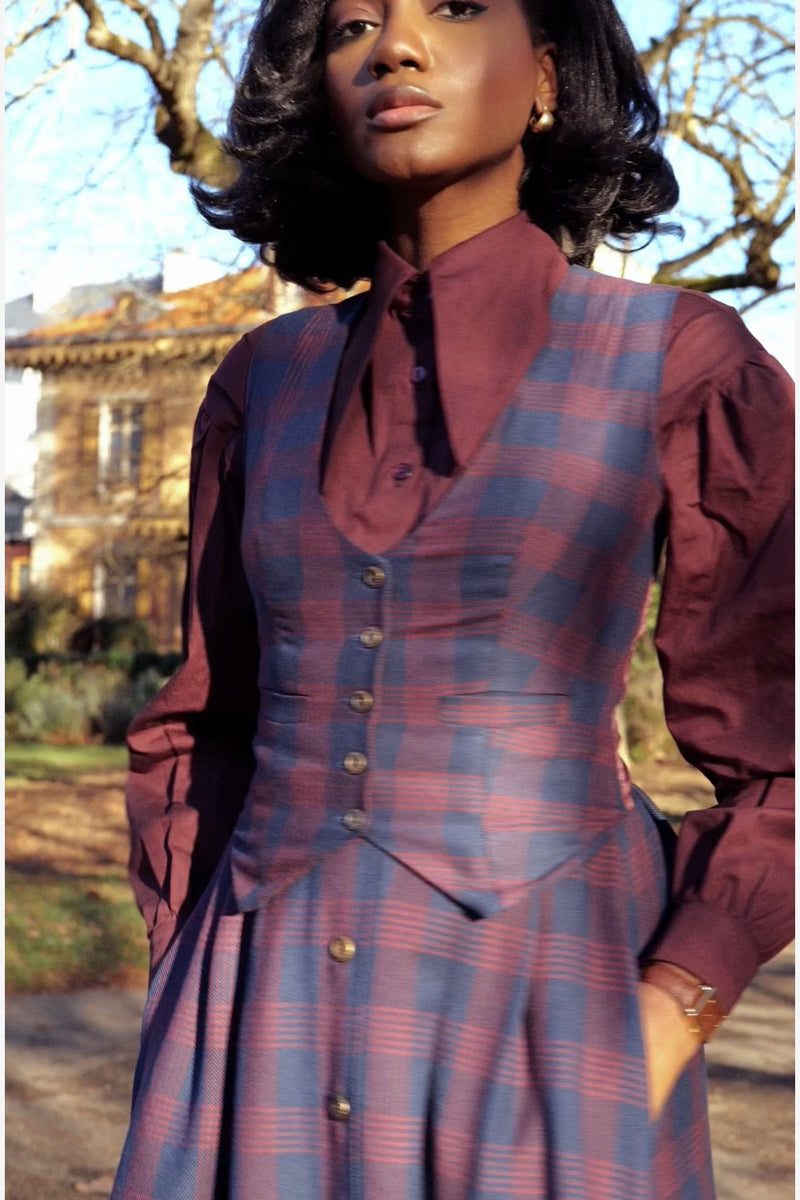 chemise rétro bordeaux col pointu manches bouffantes coton made in france mode intemporelle chic