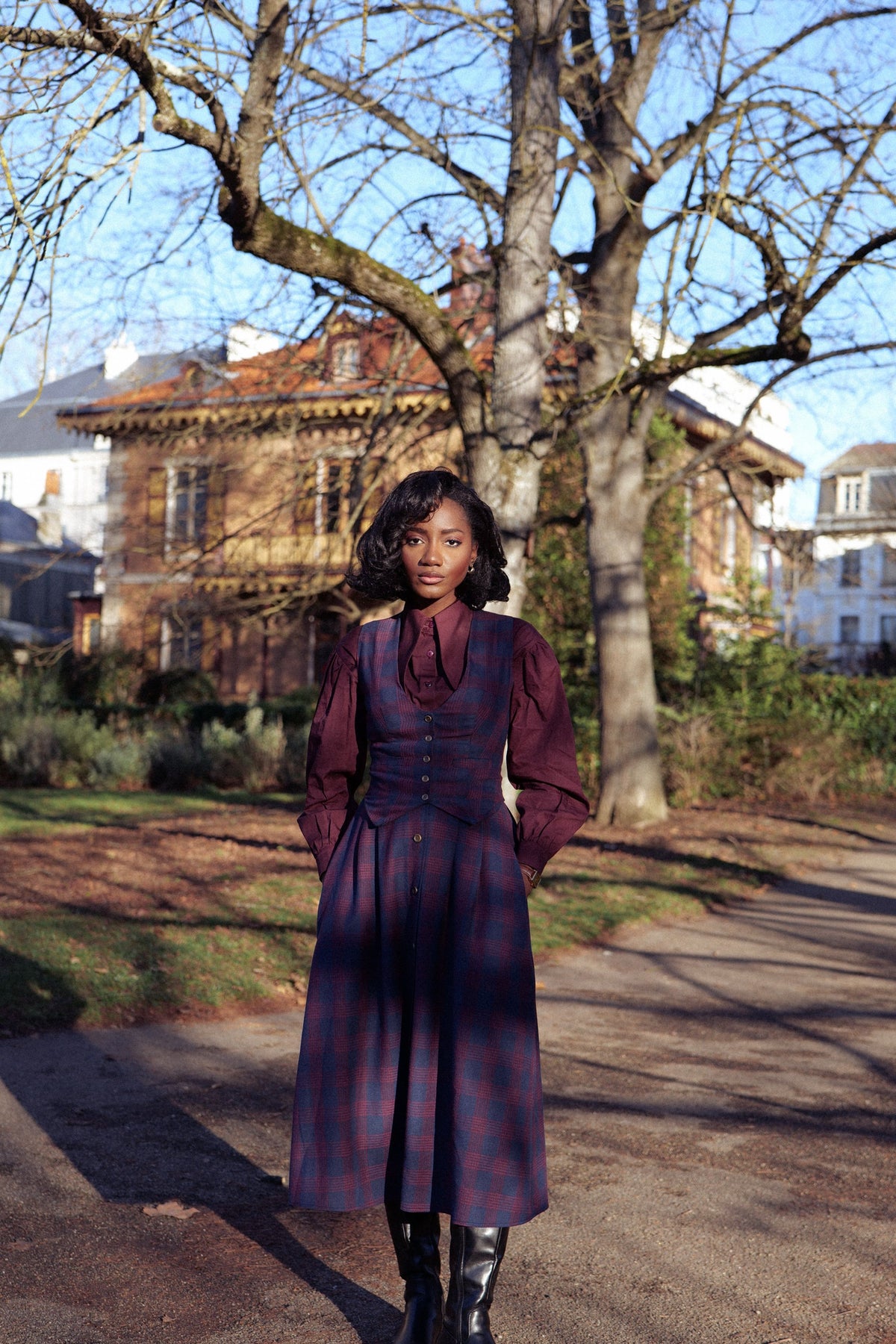 chemise rétro bordeaux col pointu manches bouffantes coton made in france mode intemporelle chic