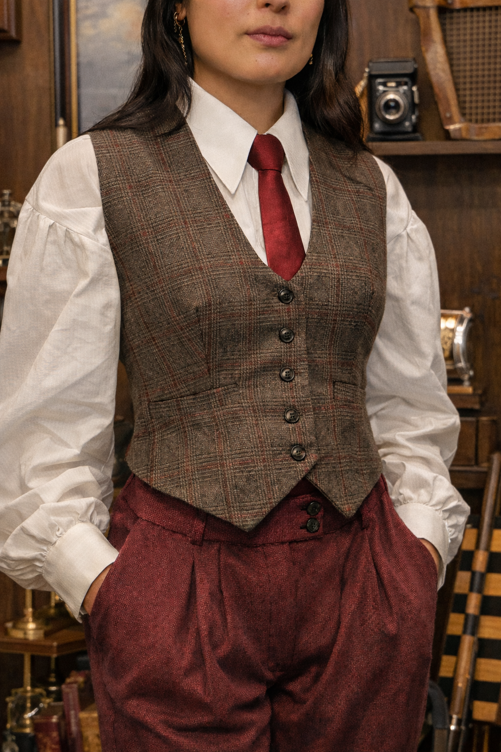 Veston Académia Carreaux Marron/Rouge