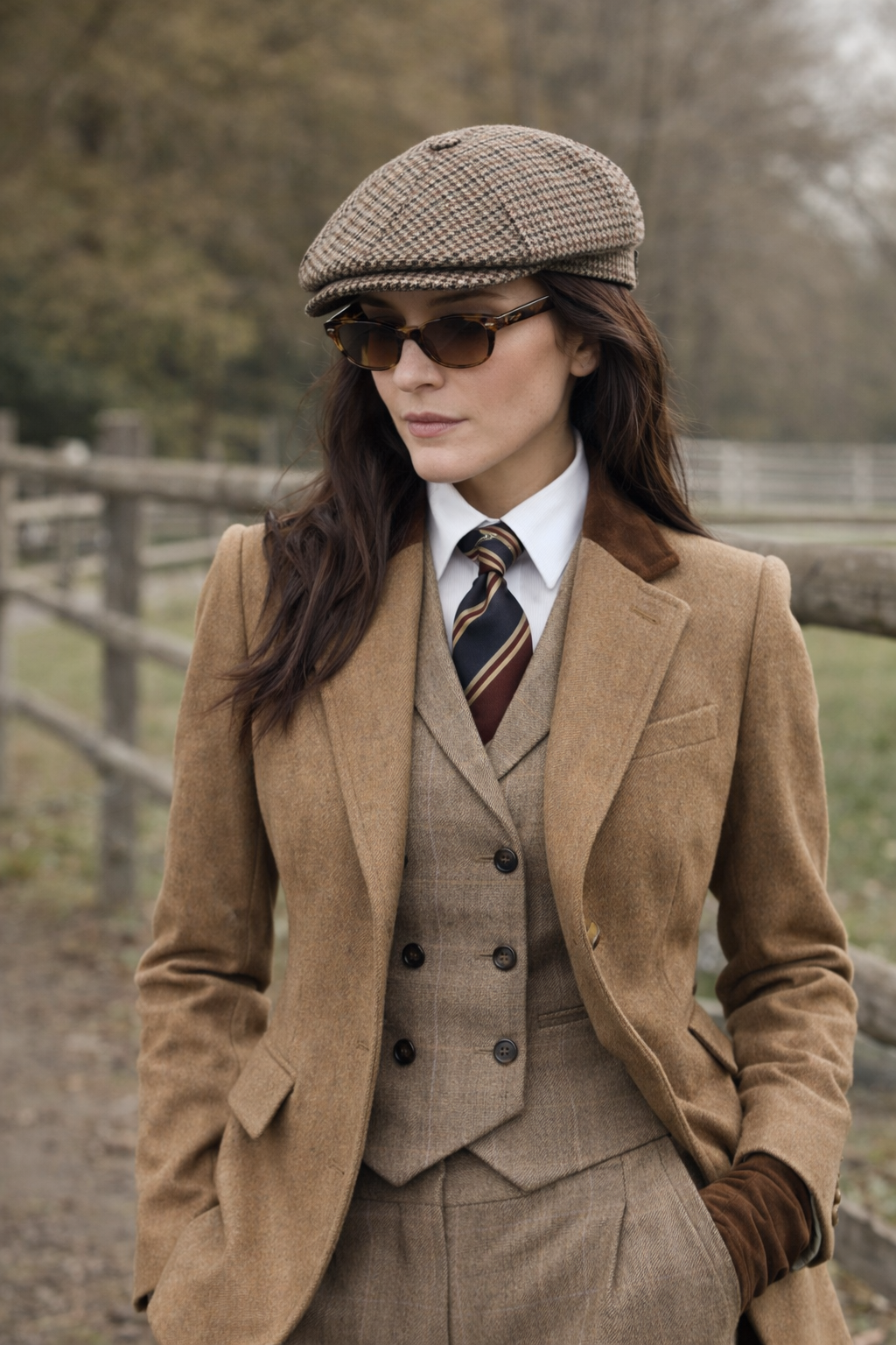 Béret Paddington Pied de Poule Marron/Beige