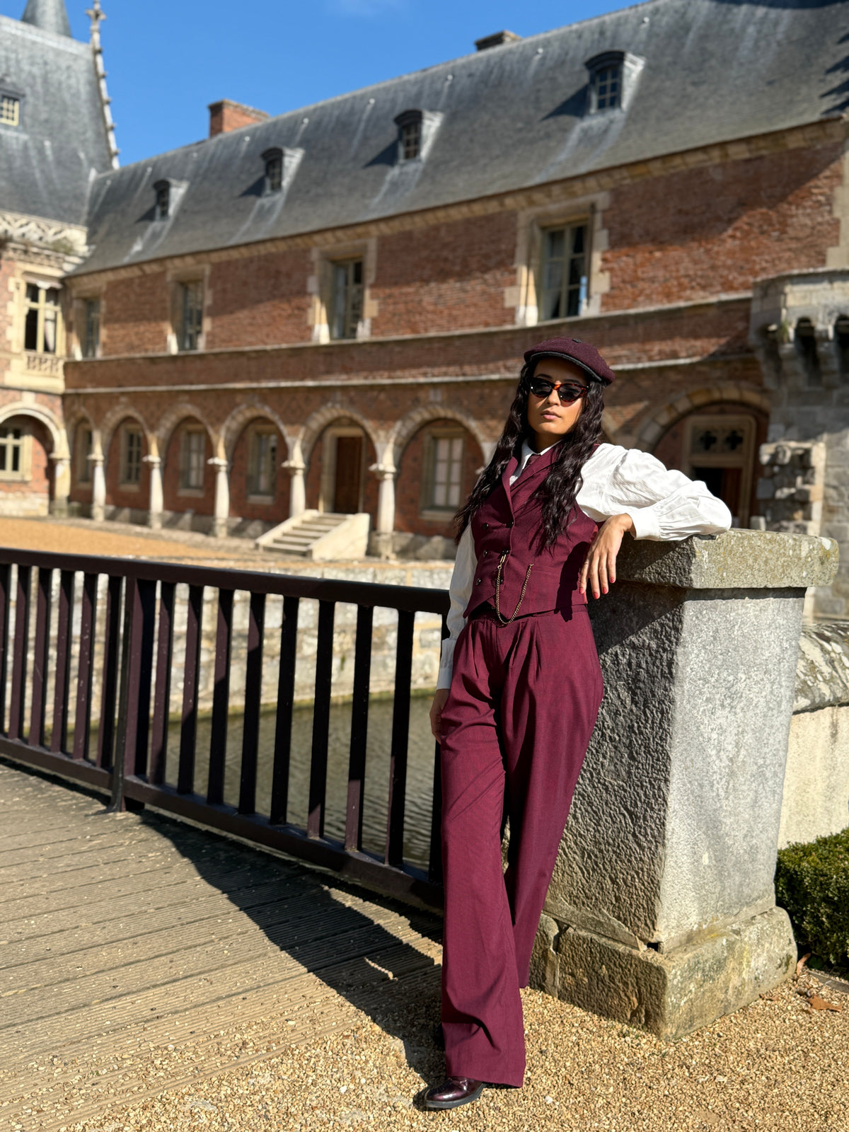 Pantalon Paddington Pied de Poule Bordeaux