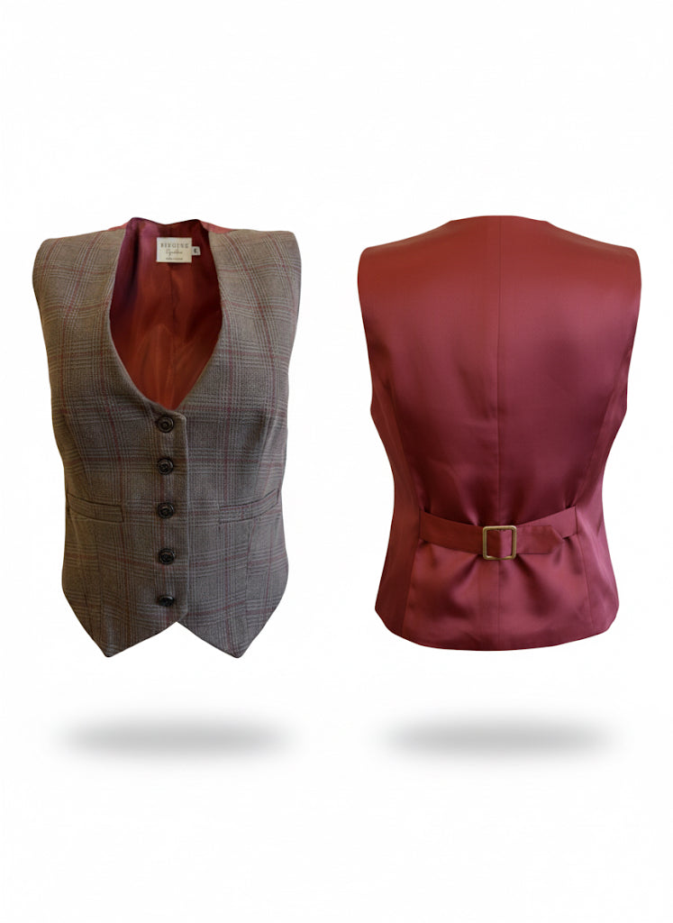 Veston Académia Carreaux Marron/Rouge