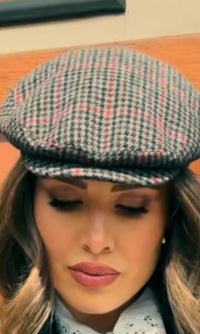 Beret Peaky PIED DE POULE CAMEL/NOIR/BORDEAUX
