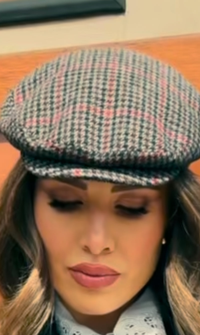 Beret Peaky PIED DE POULE CAMEL/NOIR/BORDEAUX