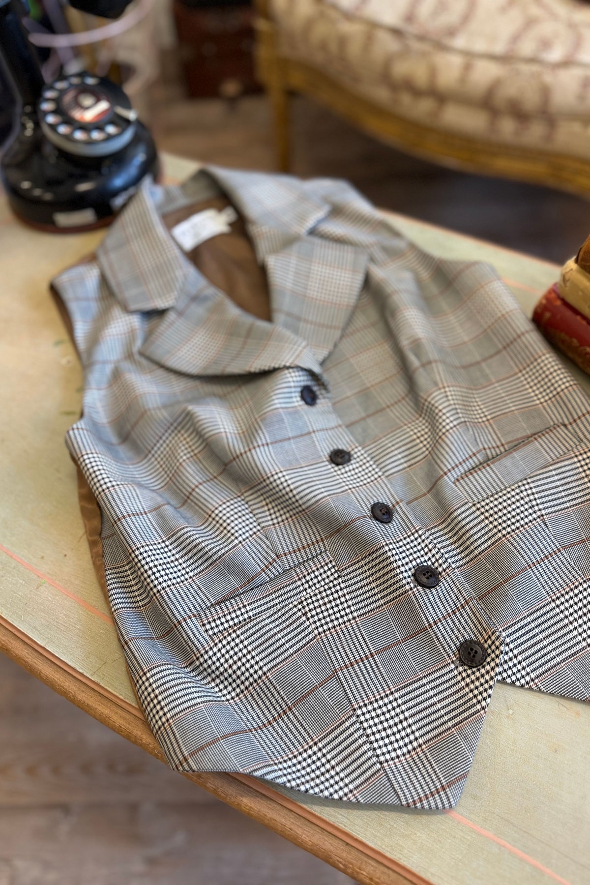 Veston Académia Prince de Galles Beige/Camel avec col