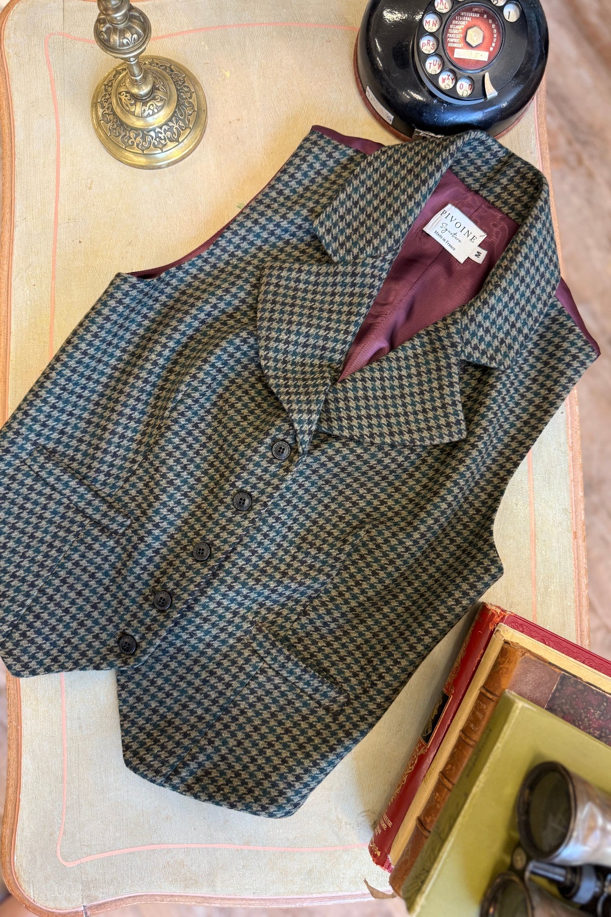 Veston Peaky Pied de Poule Bordeaux/Vert