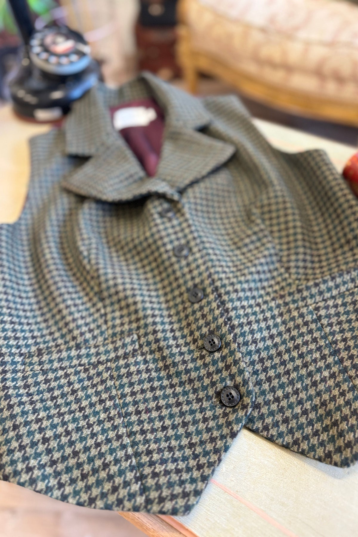 Veston Peaky Pied de Poule Bordeaux/Vert