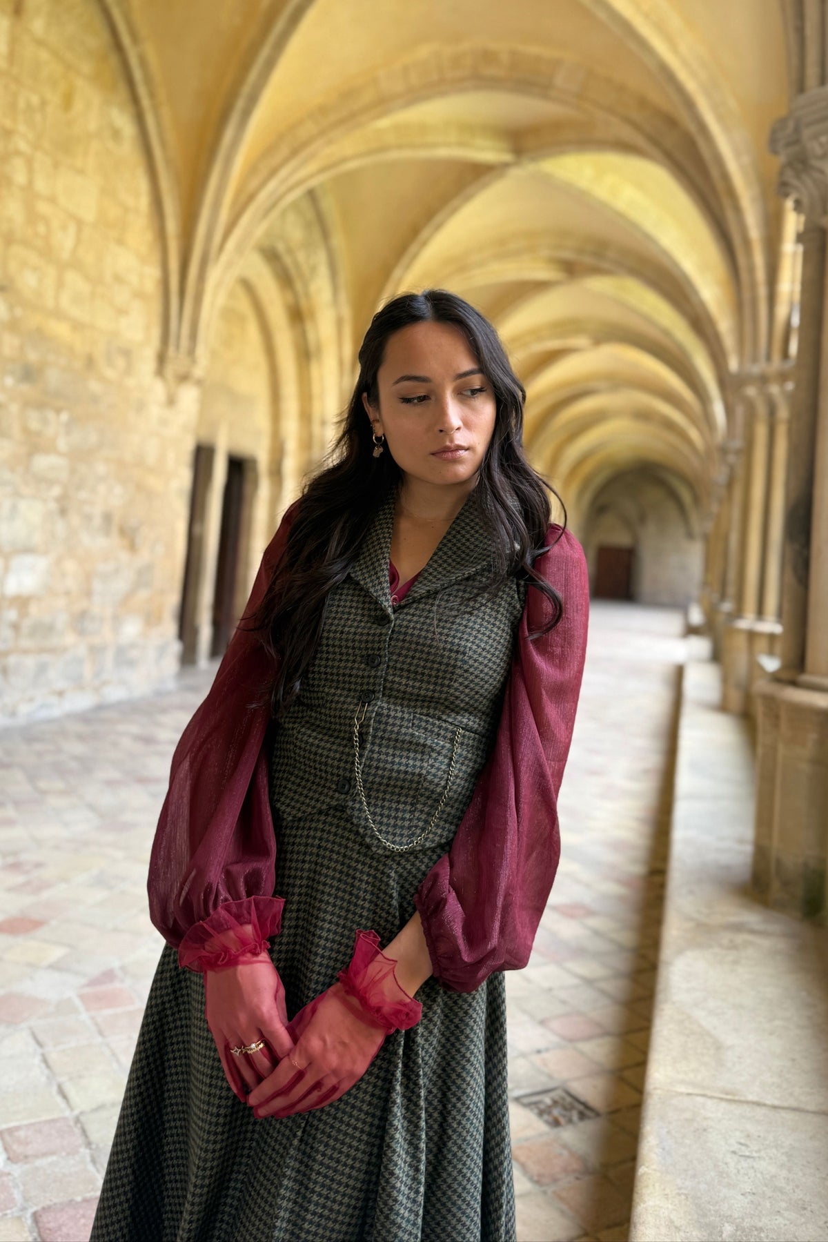 Veston Peaky Pied de Poule Bordeaux/Vert