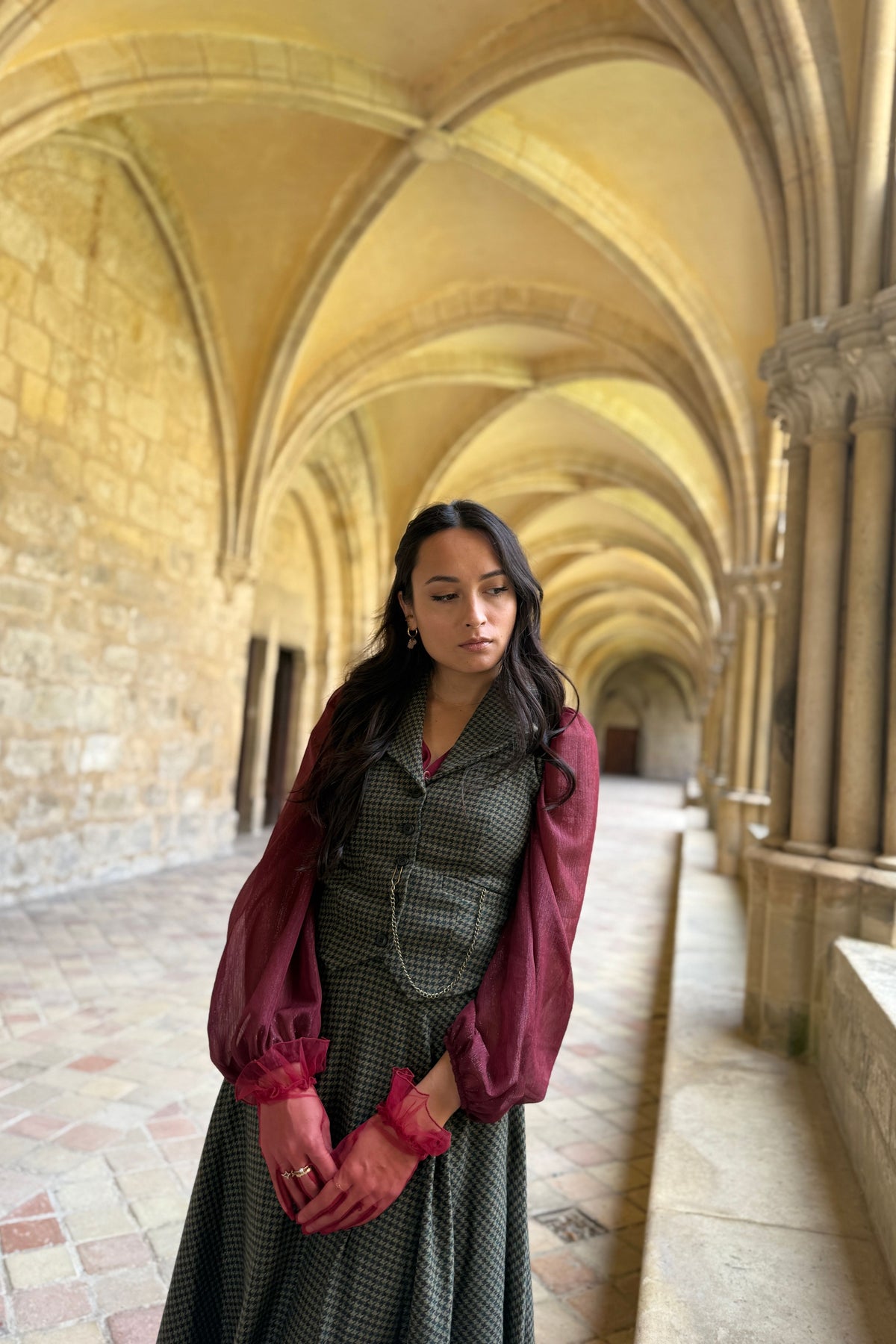 Jupe Academia Pied de Poule Bordeaux/Vert