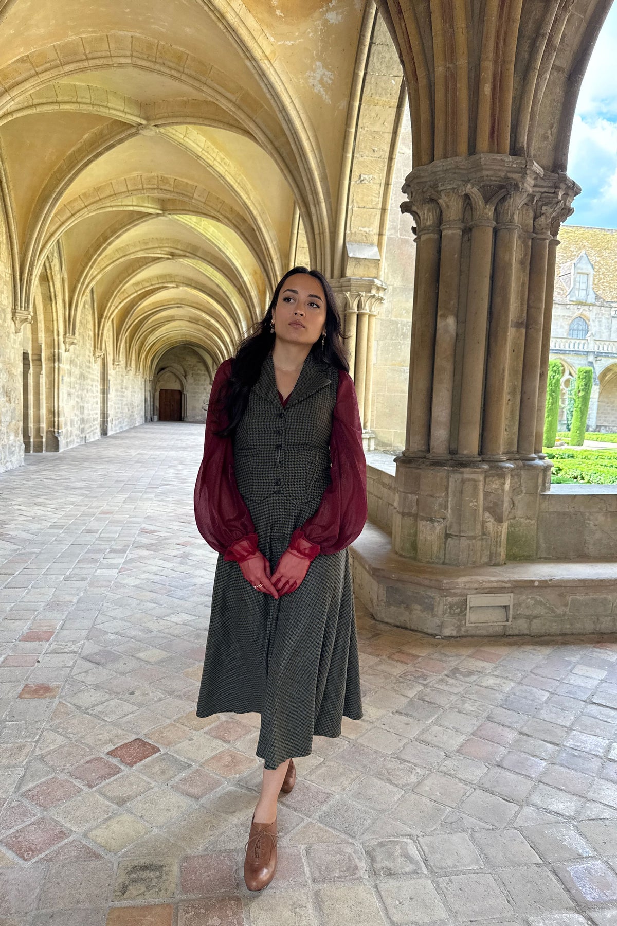 Jupe Academia Pied de Poule Bordeaux/Vert