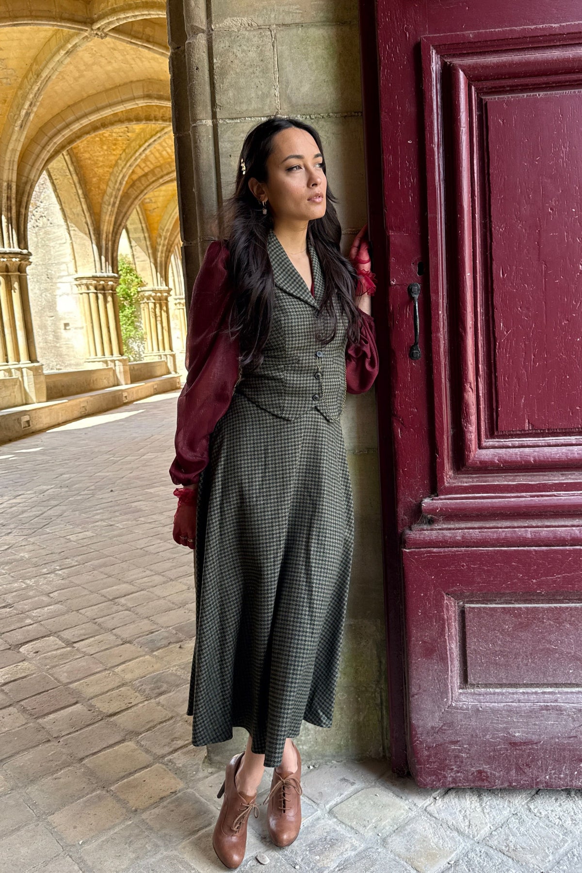 Veston Peaky Pied de Poule Bordeaux/Vert