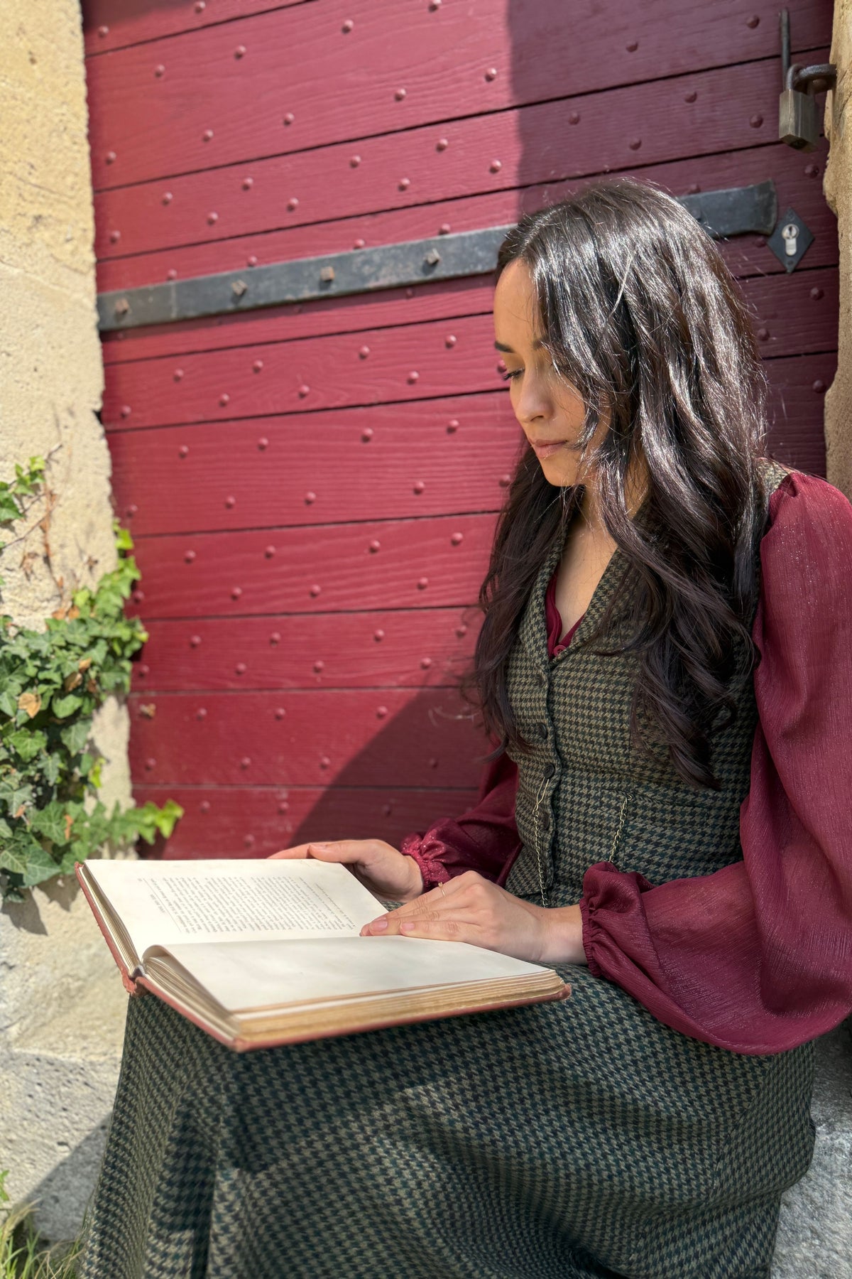 Veston Peaky Pied de Poule Bordeaux/Vert