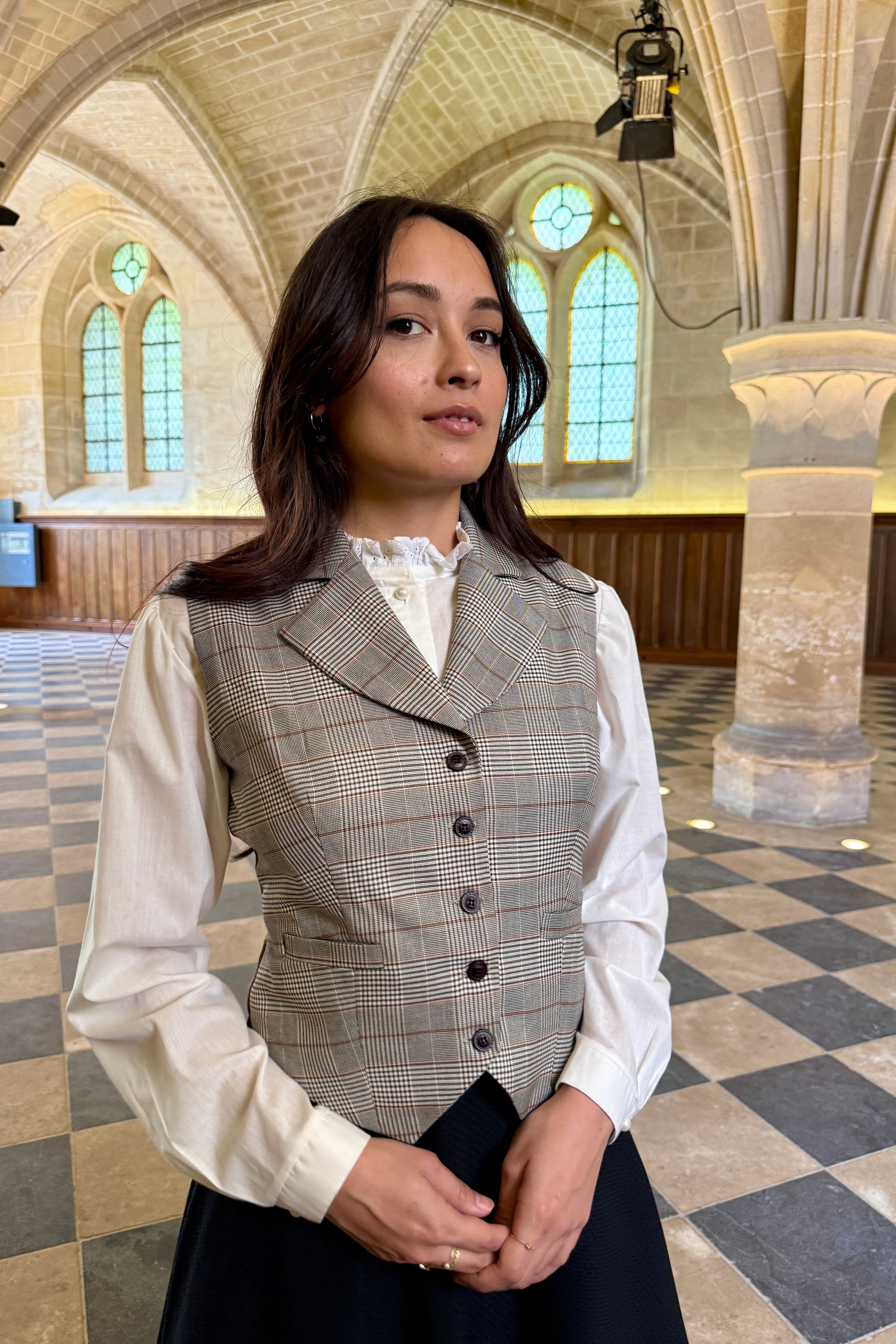 Veston Académia Prince de Galles Beige/Camel avec col