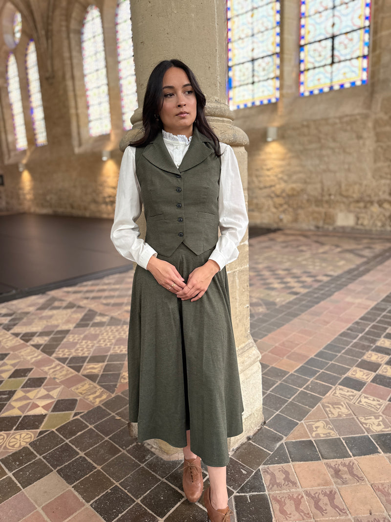 Academia Houndstooth Khaki Skirt