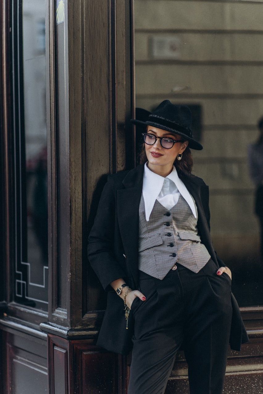 Veston Académia Pied de Poule Beige/Noir/Camel