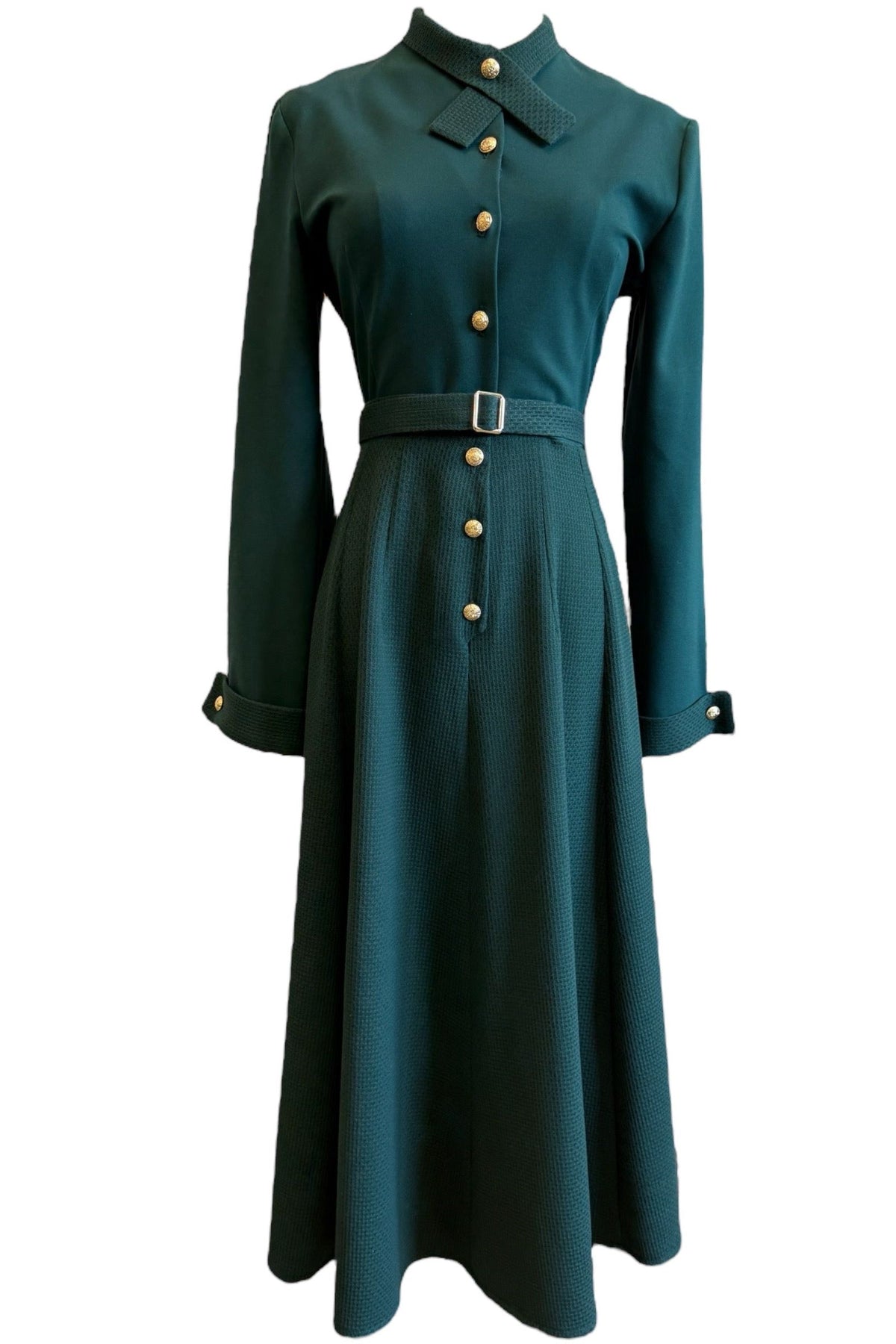robe mia vert sapin rétro année 50 ceinture incluse élégance intemporelle polyester made in france maille fine milano 