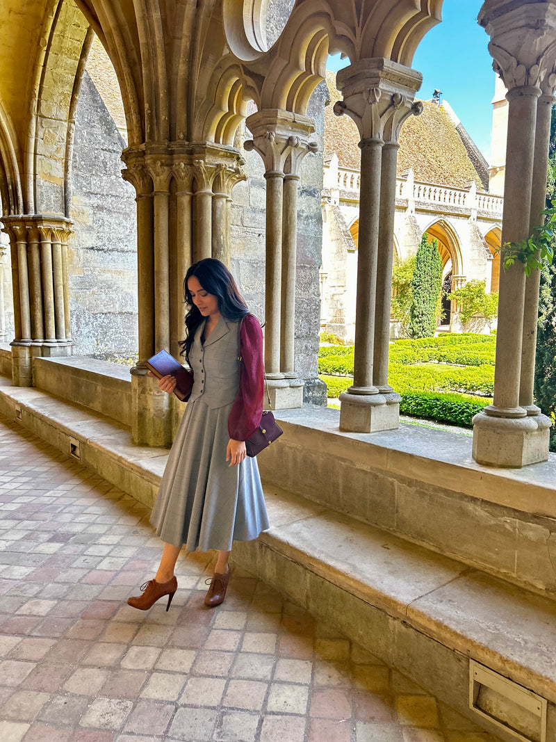 Academia Grey/Burgundy Plaid Skirt