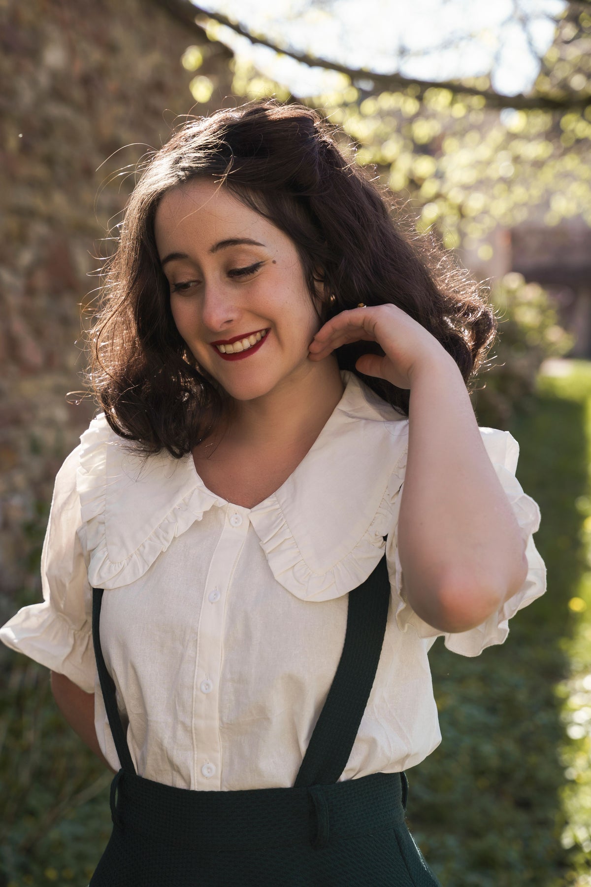 jupe académia vert sapin texturée  élégante taille haute bretelles optionnelles et ajustables made in france Polyester 