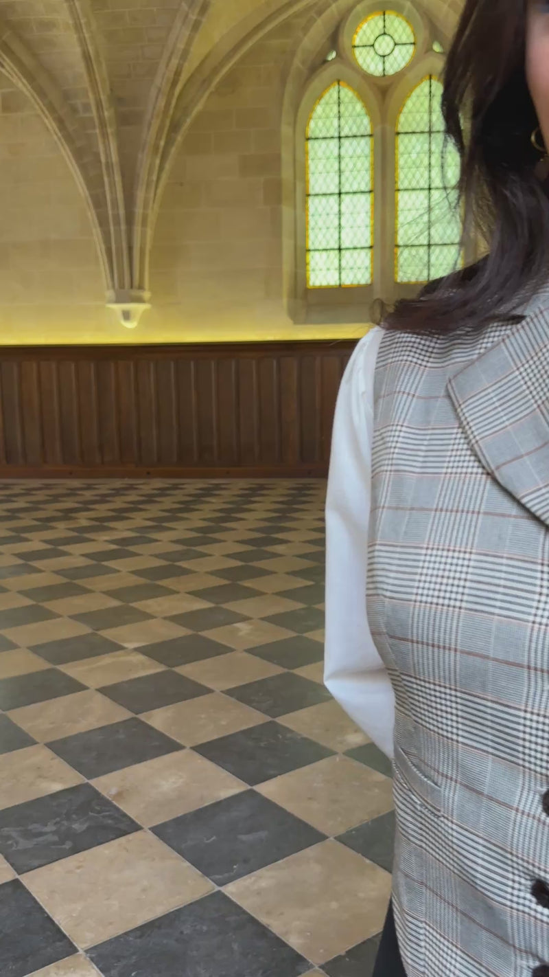 Veston Académia Prince de Galles Beige/Camel avec col