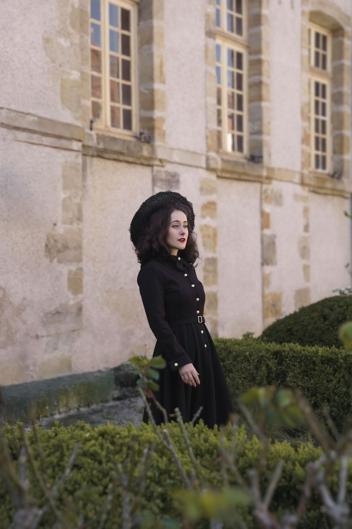 robe mia noire rétro année 50 ceinture incluse élégance intemporelle polyester maille fine milano made in france 