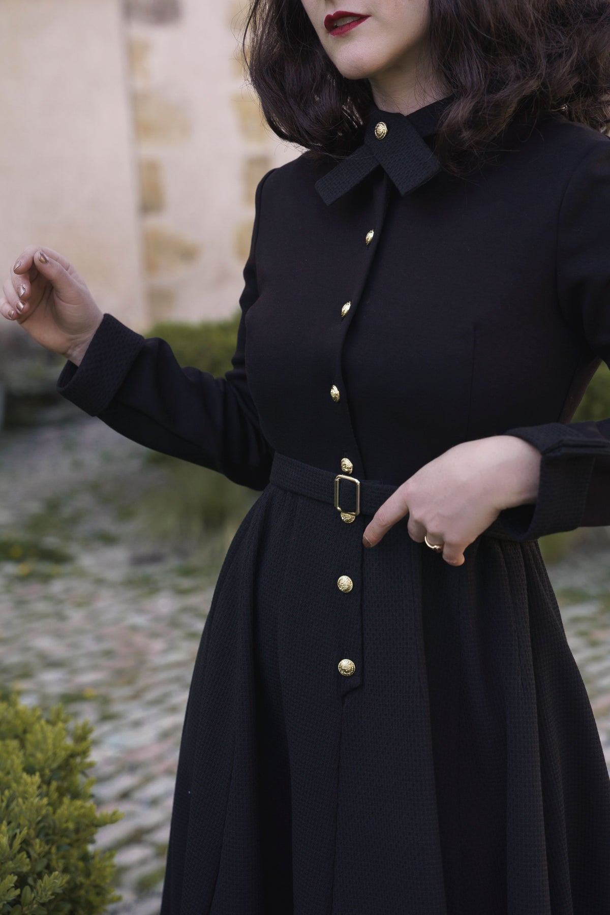 robe mia noire rétro année 50 ceinture incluse élégance intemporelle polyester maille fine milano made in france 